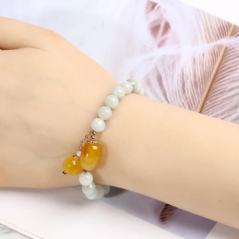 Bracciale naturale di grado A con nappa in agata placcata in oro 14 carati, regalo di San Valentino da donna, gioielli in giada
