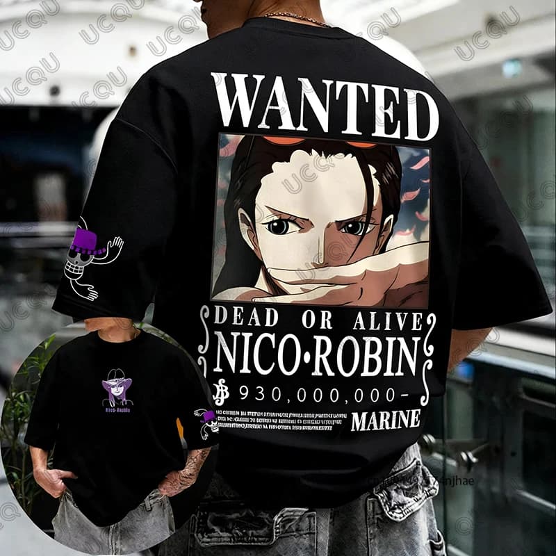 2026 New One Piece Anime Nico Robin Graphic Print Cotton Men's T-shirt Summer Short Sleeve Tees Casual Oversized Unisex Tops