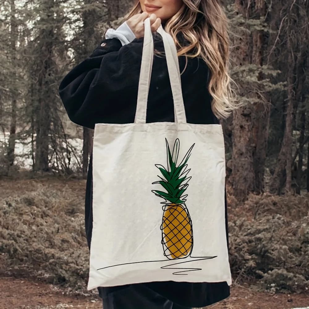 Borsa tote in tela con stampa elegante di ananas, 35,05*40,13 cm, borsa a tracolla riutilizzabile per la spesa, per viaggi quotidiani in spiaggia