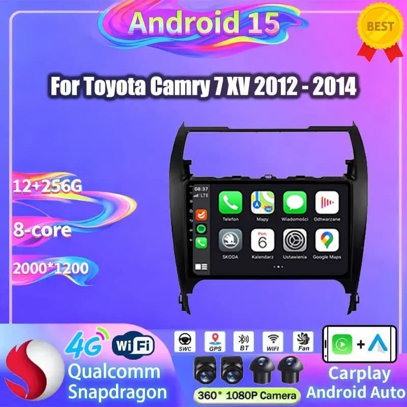 For Toyota Camry 7 XV 2012 2013 2014 US EDITION Android 15 Car Radio Wireless Carplay Navigation Multimedia Player 4G GPS Stereo