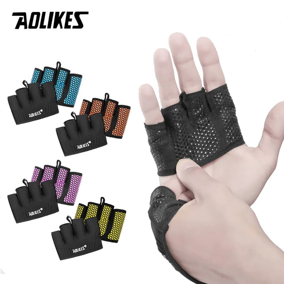 AOLIKES Gym Gloves Mid-Sleeved Man Man Training Gloves in Silicone Anti-Slip Pull Up Power Handles for Weight Lifting Protection for Plam Hand
