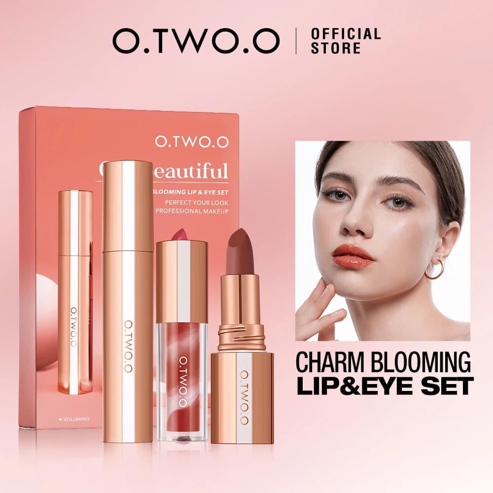 O.TWO.O Set trucco 3 pezzi Mascara allungante impermeabile Volume intenso Idratante Lucidalabbra acquoso Velluto Rossetto opaco Cosmetici