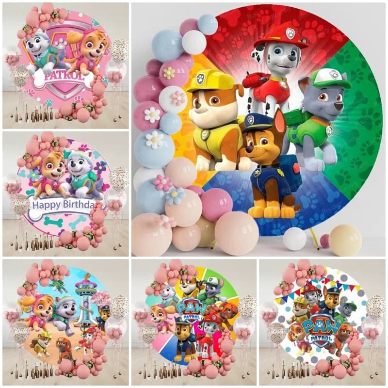 Sfondo Rotondo PAW Patrol per Feste di Compleanno dei Bambini, Sfondo Fotografico Circolare con Ryder e Chase, Decorazione per Baby Shower