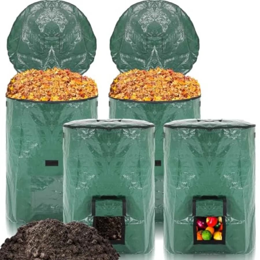 4 Pack Reusable Yard Waste Bag Garden Lawn Leaf Collector Bag Large Heavy Duty Collapsible Compost Bin with Lid and Handles for