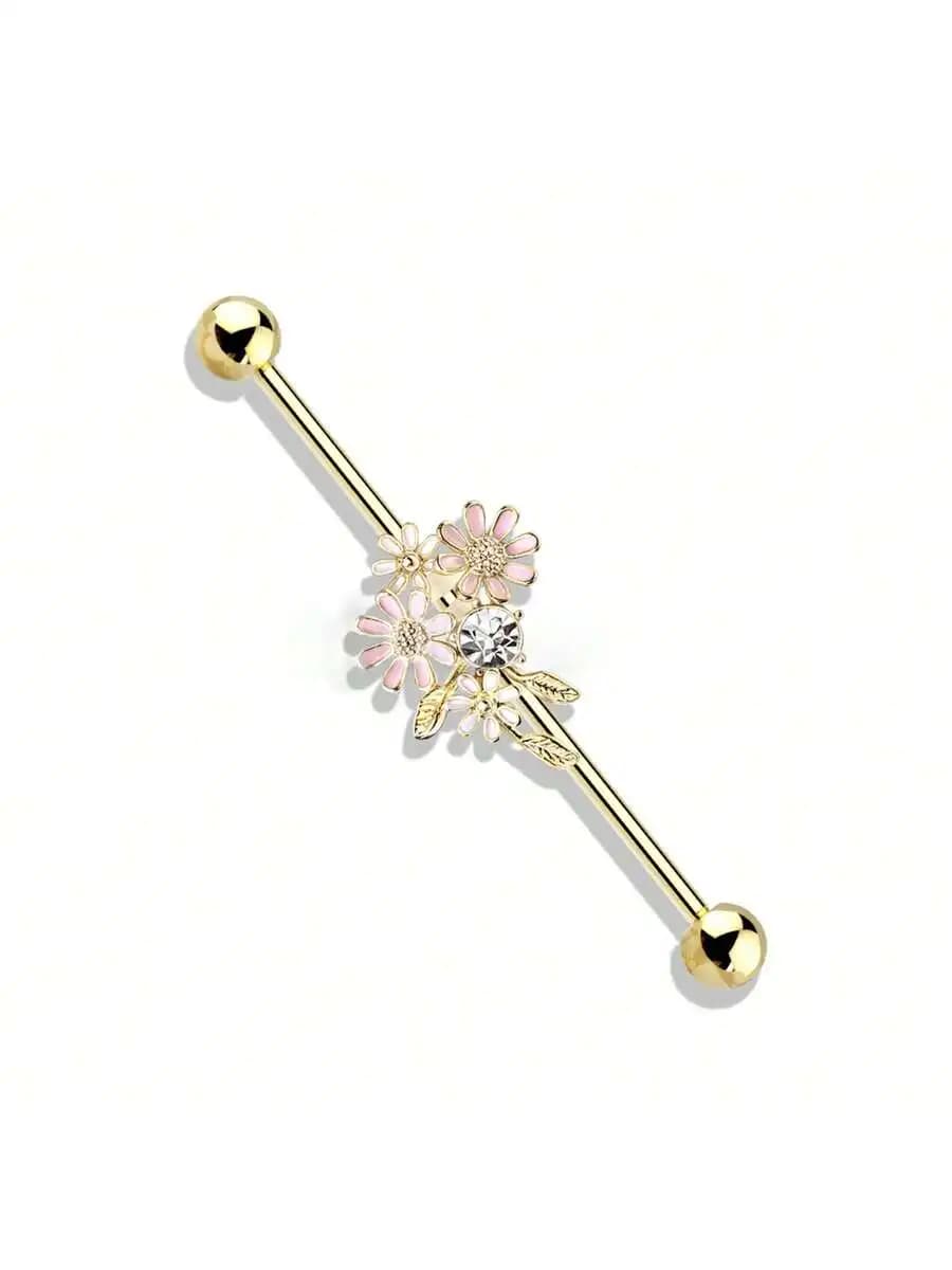 Floral Industrial Barbell Ear Piercing Jewelry 316L Stainless Steel Body Jewelry For Women