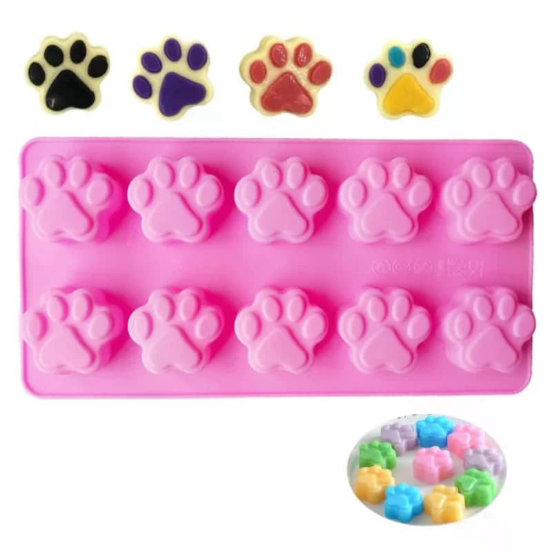 Stampi per torte in silicone con zampa di gatto e cane da 10 celle per vassoio di ghiaccio con teglia per biscotti e gelatina