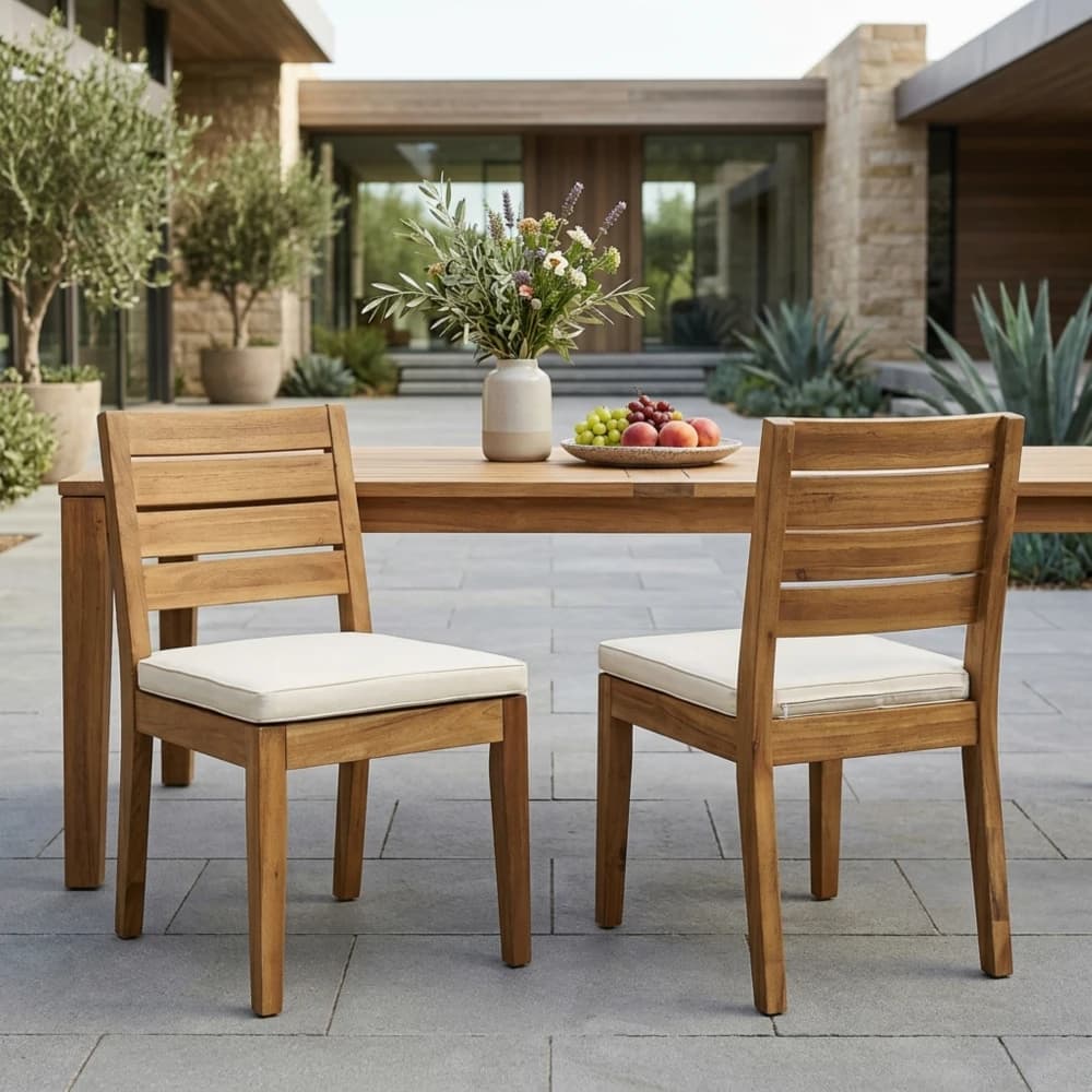 Ye Outdoor Acacia Wood Armless Dining Chair with Cushions (Set of 2), Sandblasted Dark Gray + Light Gray