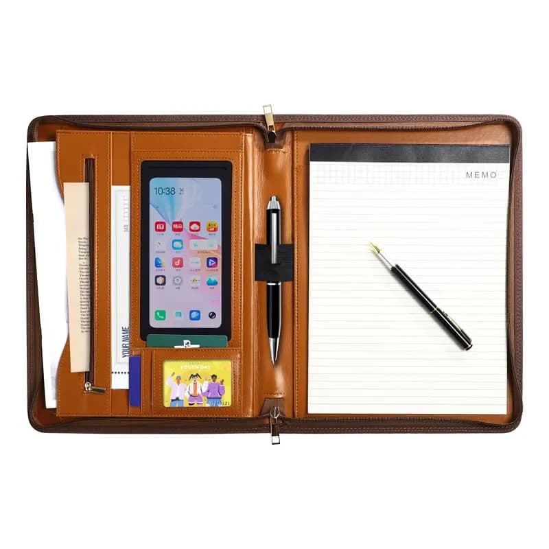 Business PU Leather Folder - Phone - Friendly Design, Zippered, Organizes Documents/Pen/Phone, Perfect for On - the - Go Pros