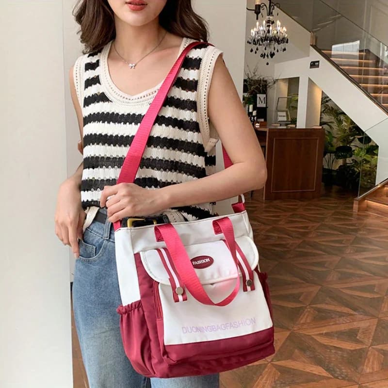 Harajuku College Canvas Bag, Japanese Style Large Capacity Single Shoulder Bag, Women's Simple Handbag, Carry Books To Class