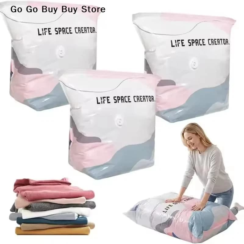 【S】Vacuum Storage Bags Vacuum Compression Bag Space Saving Pumpless Vacuum Storage Bags Waterproof Reusable Organizer