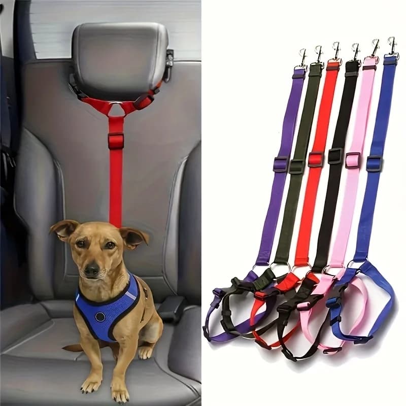 Cintura di Sicurezza per Auto per Animali Domestici 2-in-1 in Tinta Unita, Guinzaglio in Nylon, Cintura di Sicurezza per Sedile Posteriore, Collare Regolabile per Cani, Accessori per Animali Domestici