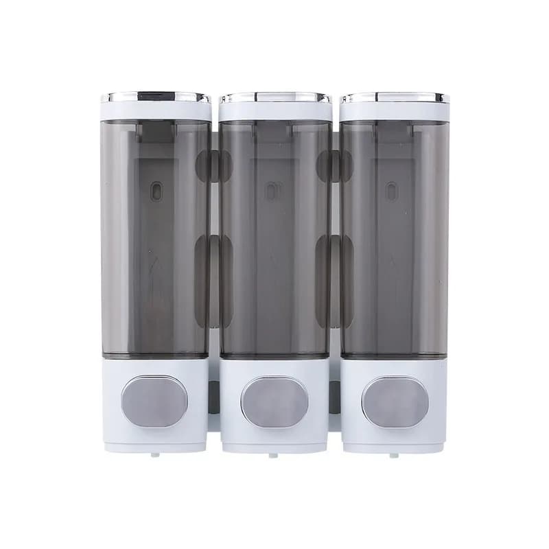 Large Capacity Dark Gray 3-Chamber Wall-Mounted Shampoo Conditioner Dispenser Shower Soap Dispenser for Bathroom Hotel No Drill