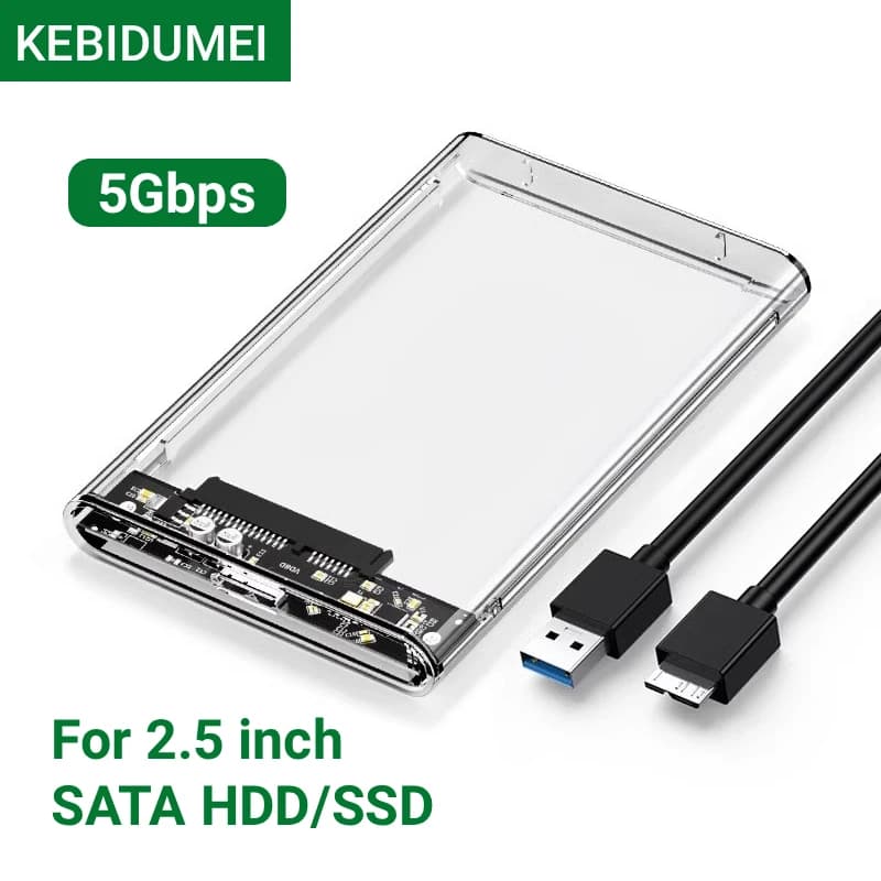 KEBIDUMEI Case Trasparente per HDD 5Gbps, Enclosure per HDD da 2.5 Pollici SATA SSD USB 3.0, Box Esterno per Hard Disk Senza Attrezzi