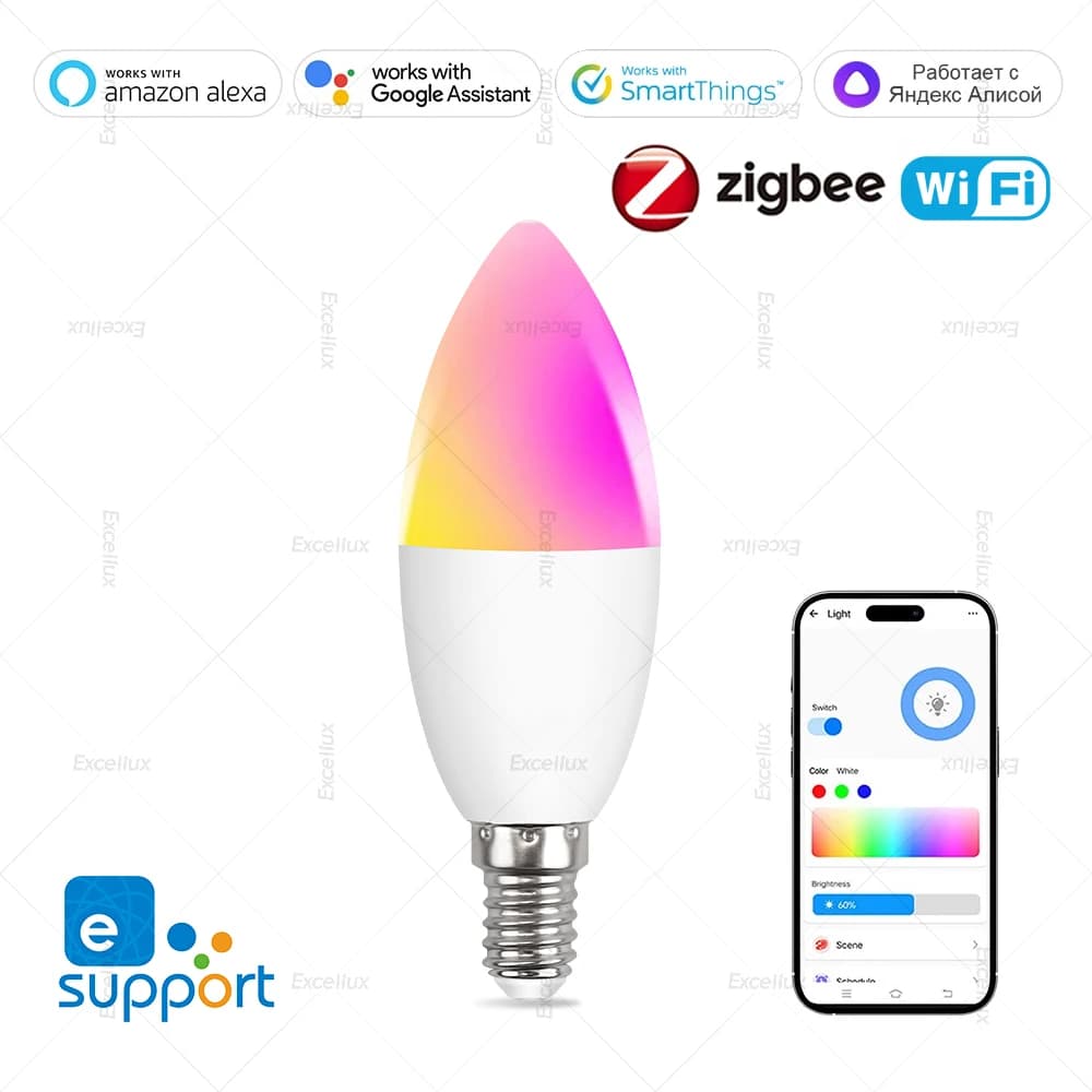 Ewelink E14 Smart Wifi Lampadina a Led Zigbee RGBCW Lampada a candela 5W Funziona con Alexa Amazon Google Home Yandex Alice Smartthings