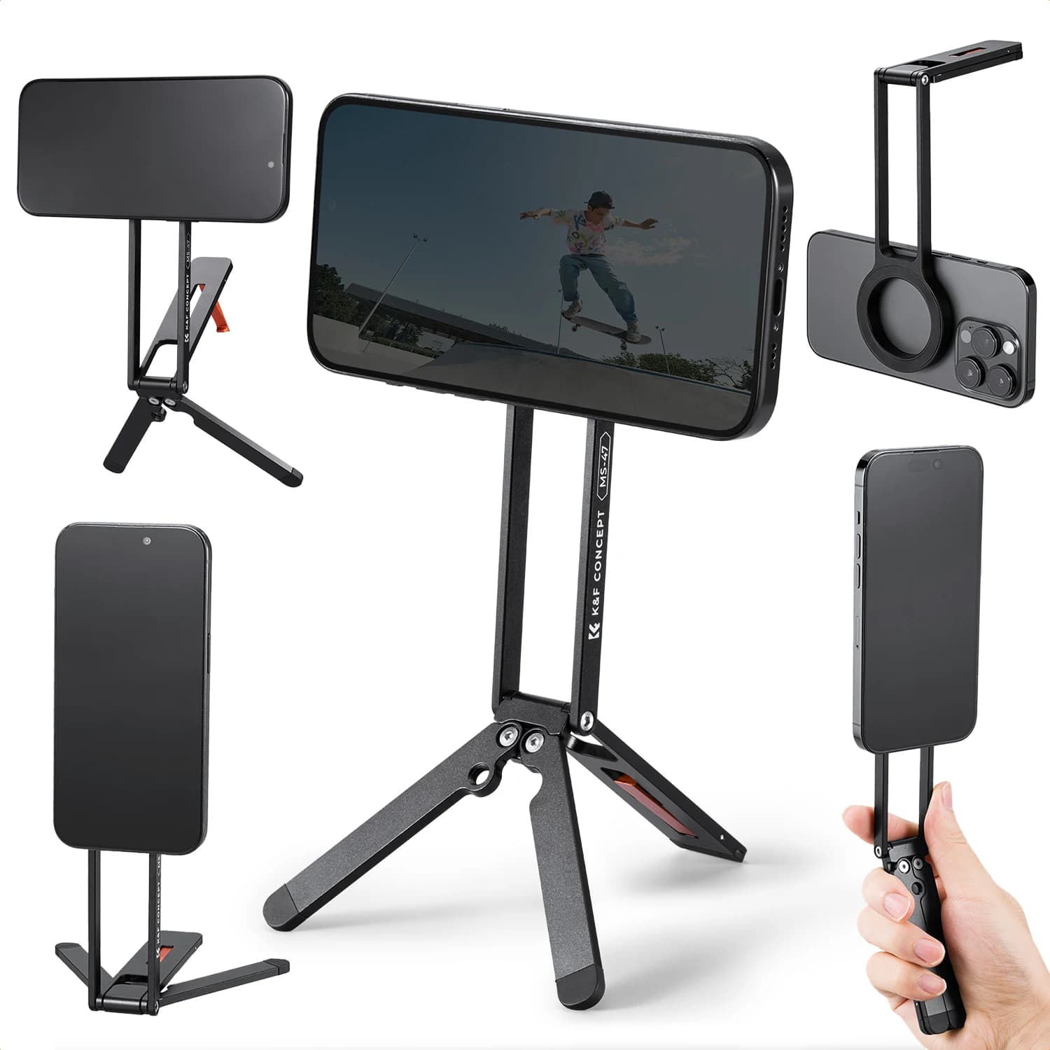 K&F CONCEPT Supporto Magnetico per Telefono iPhone 23N, Mini Treppiede Magnetico in Lega di Alluminio, Selfie Stick MagSafe