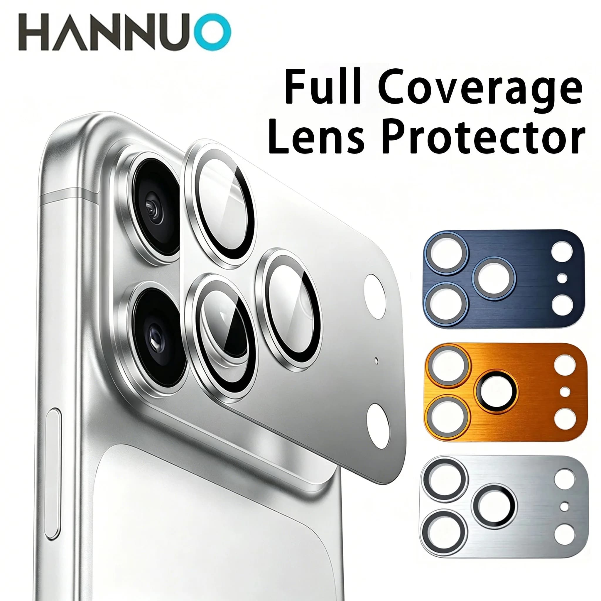 HANNUO Metal Ring Lens Protector for iPhone 17 Pro Max/17 Pro Tempered Glass Camera Cover Case Anti-Scratch Back Lens Cap Glass