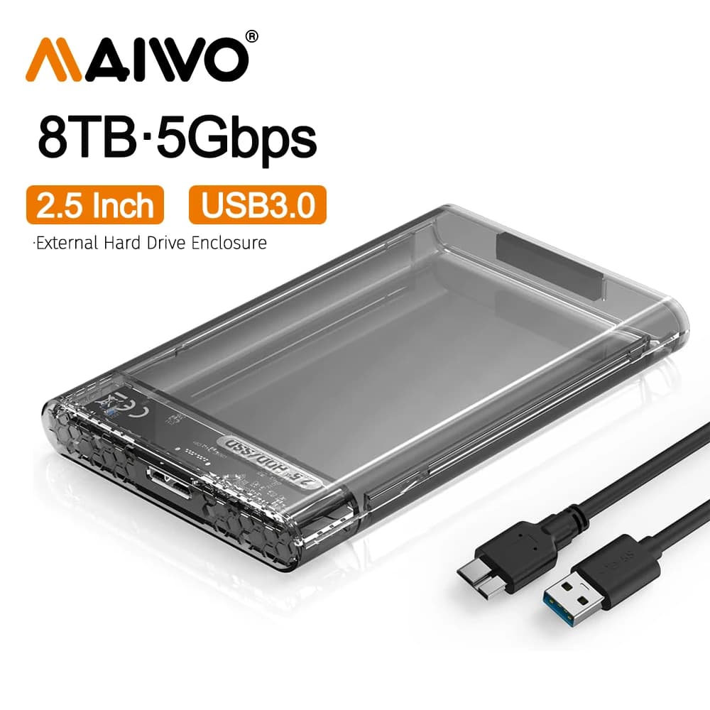 Custodia per disco rigido esterno MAIWO da 2,5 pollici Custodia per disco rigido da 5 Gbps da USB 3.0 a SATA III Supporto da 8 TB 7 mm 9,5 mm SATA SSD/HDD da 2,5 pollici