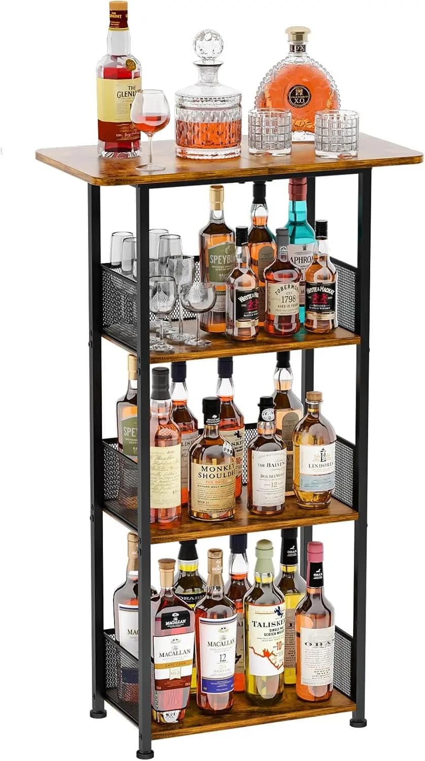 Mobiletto Portabottiglie a 4 Ripiani per Vino, Shaker per Cocktail, Tazze - 60x30x100cm