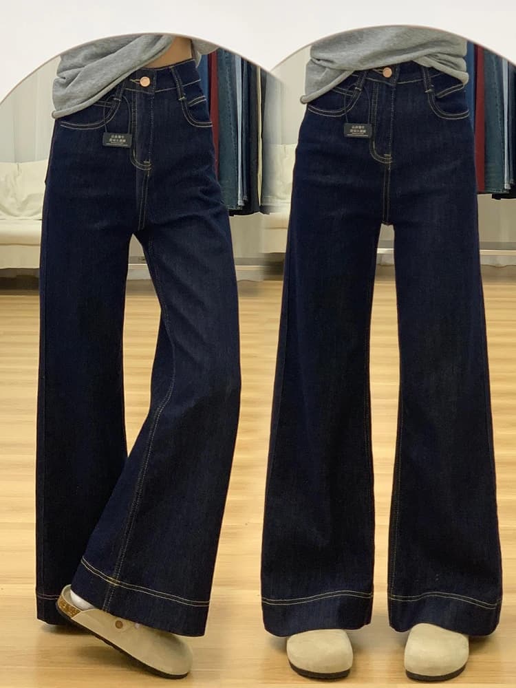 Jeans a Vita Alta con Gamba Larga e Svasata, Pantaloni Foderati in Pile per Donna, Taglio Dritto, Stile Vintage