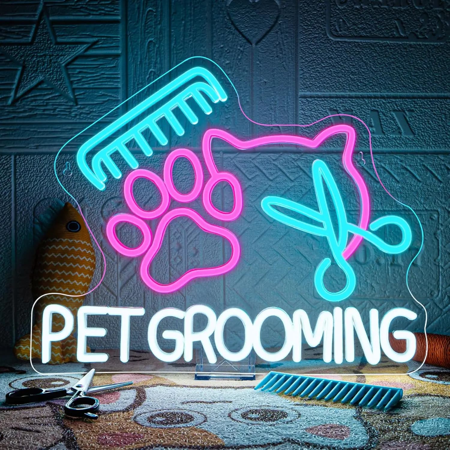 Insegna al Neon per Salone di Toelettatura Animali, Luce LED Dimmerabile USB per Negozio di Animali, Casa, Salone Cani e Gatti, Lampada Decorativa, Insegna Commerciale, Regalo per Amanti degli Animali