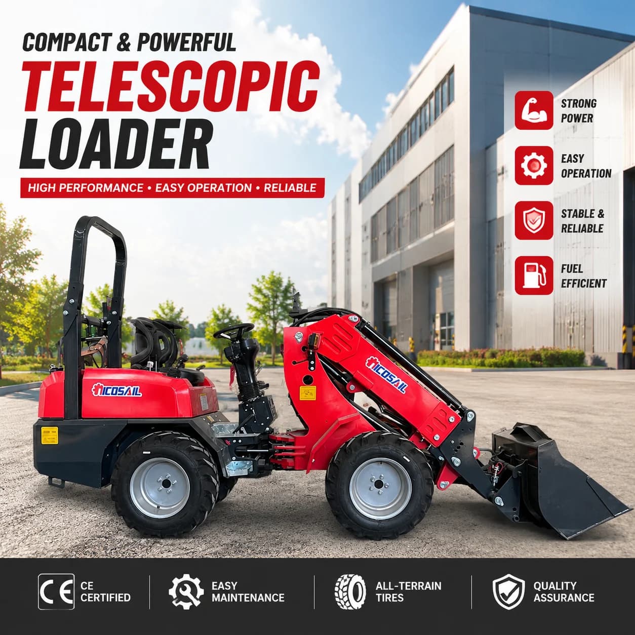 Compact Telescopic Wheel Loader 800kg Hydraulic Loader Mini Front End Loader for Agriculture and Construction