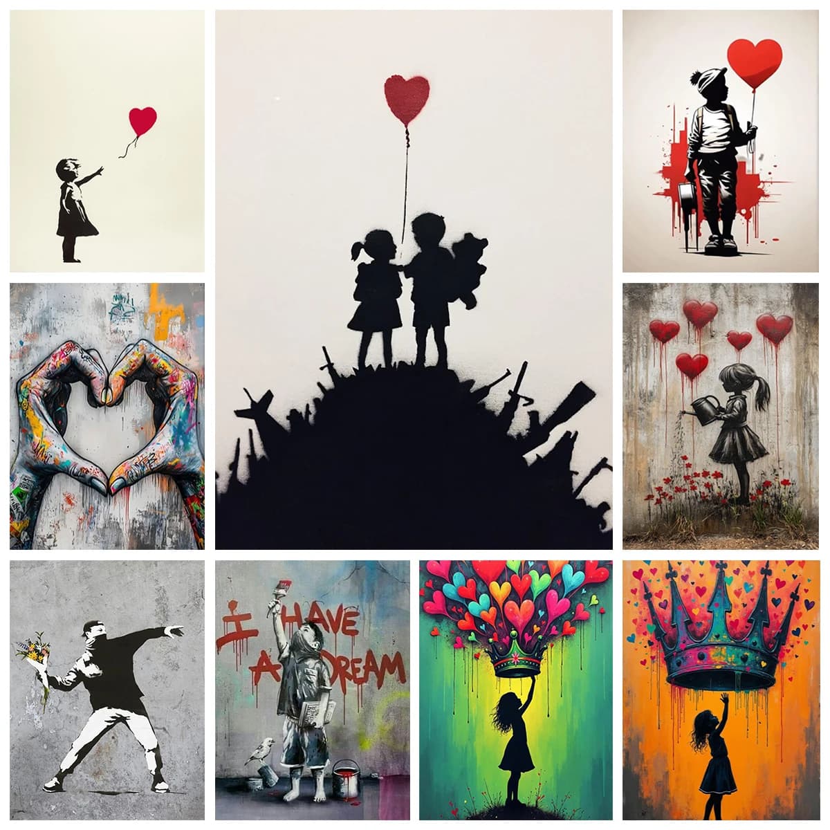 Banksy Art Girl and Heart 5D Diamond Painting Pop Street Graffiti DIY Rhinestone Decor Mosaic Wall Sticker Diamond Embroidery