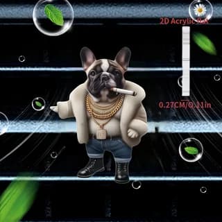 '2D flat】Deodorant for car with French Bulldog Boss air vent, 2D acrylic air outlet clip, perfume free, interior decoration car