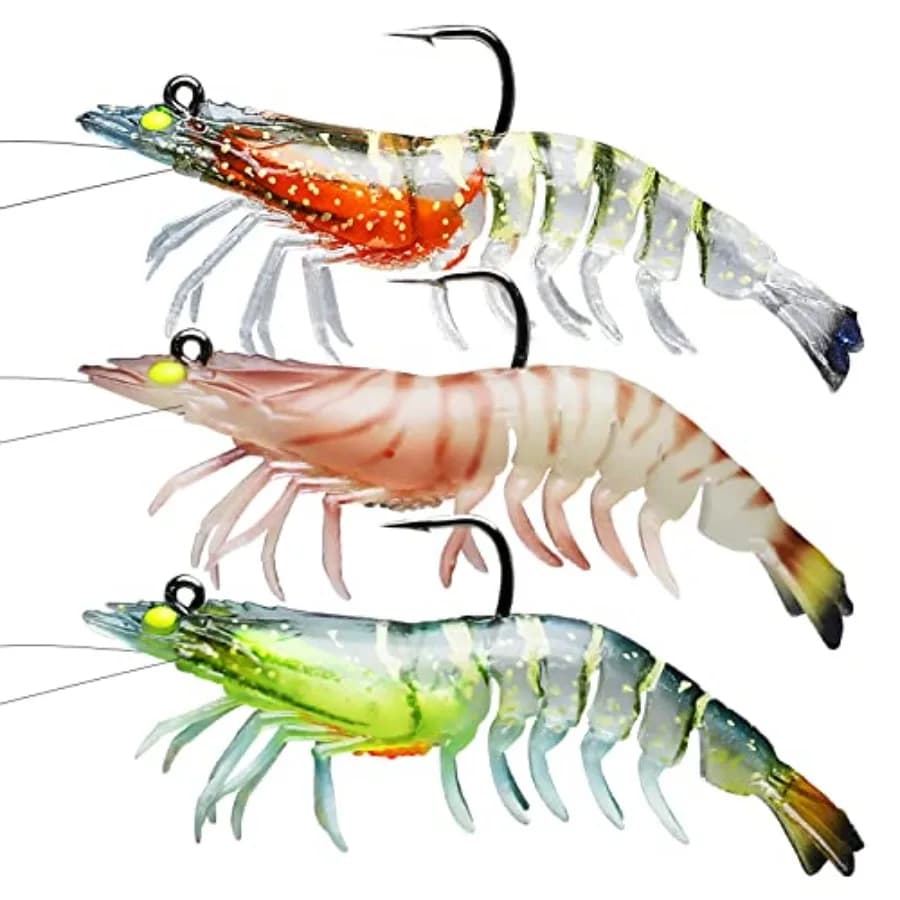 Esche morbide Duramax con ami BKK, azione bilanciata, resistenti agli strappi, in TPE, pre-montate, a forma di gambero e gambero rosso, per la pesca al Black Bass