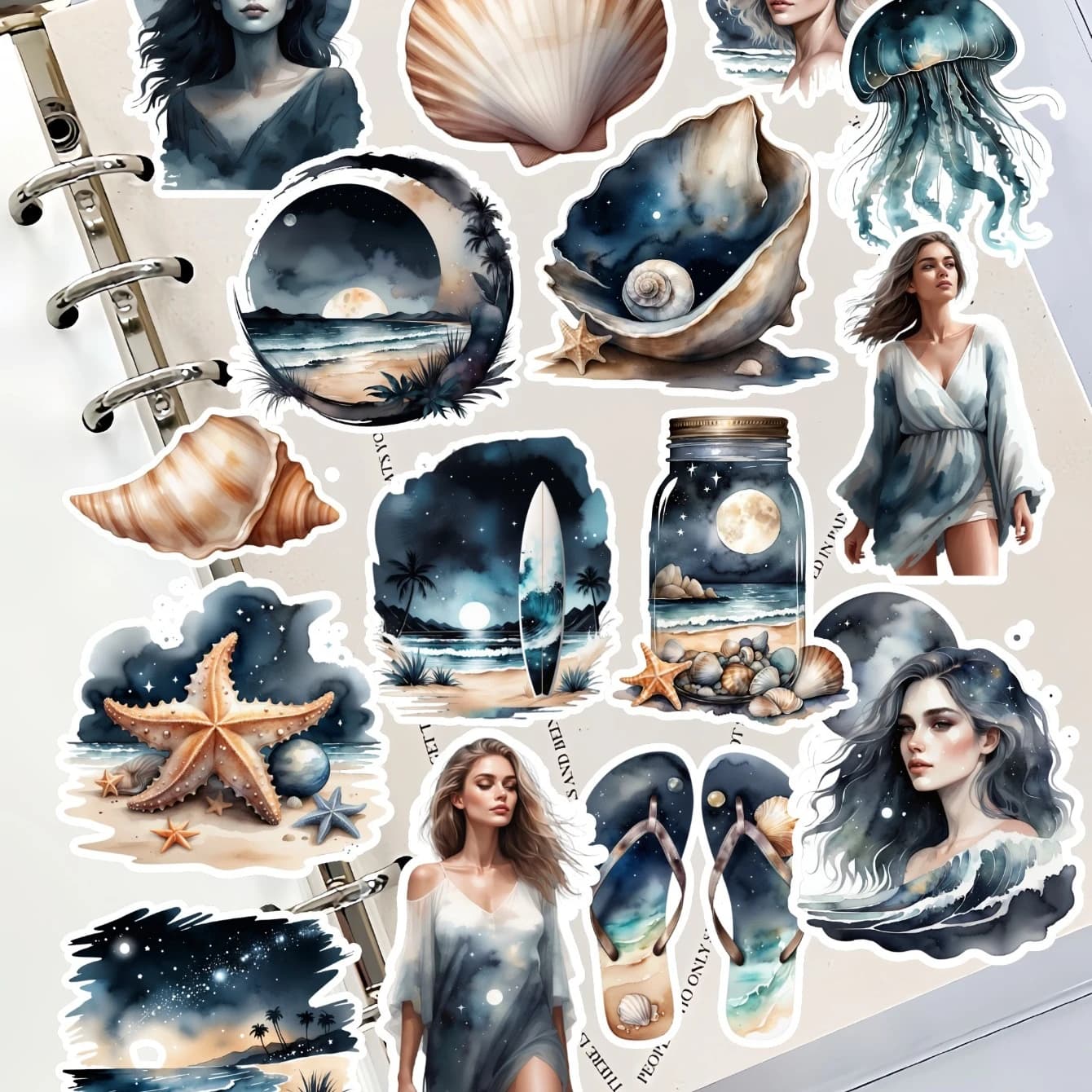 17 pz Acquerello Retro poster vacanza al mare bellezza Adesivi Diario Notebook Planner/Manuale Lettera fai da te Adesivi Fiore Quotidiano