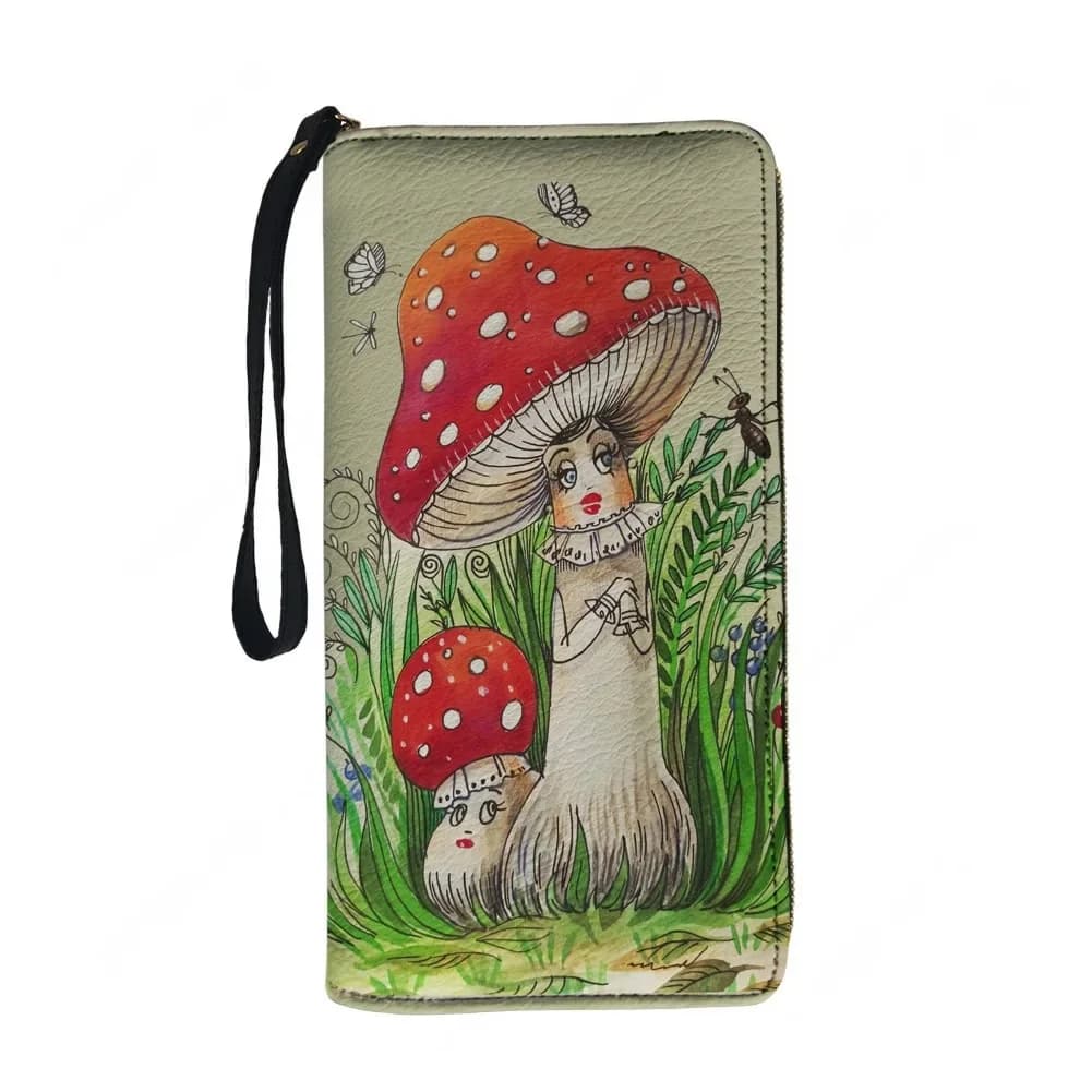 Customized Wallet with Mushroom Print, Men's, Women's and Teenagers, Long Wallet with Hinge, Double Print, Portable Gift Bag