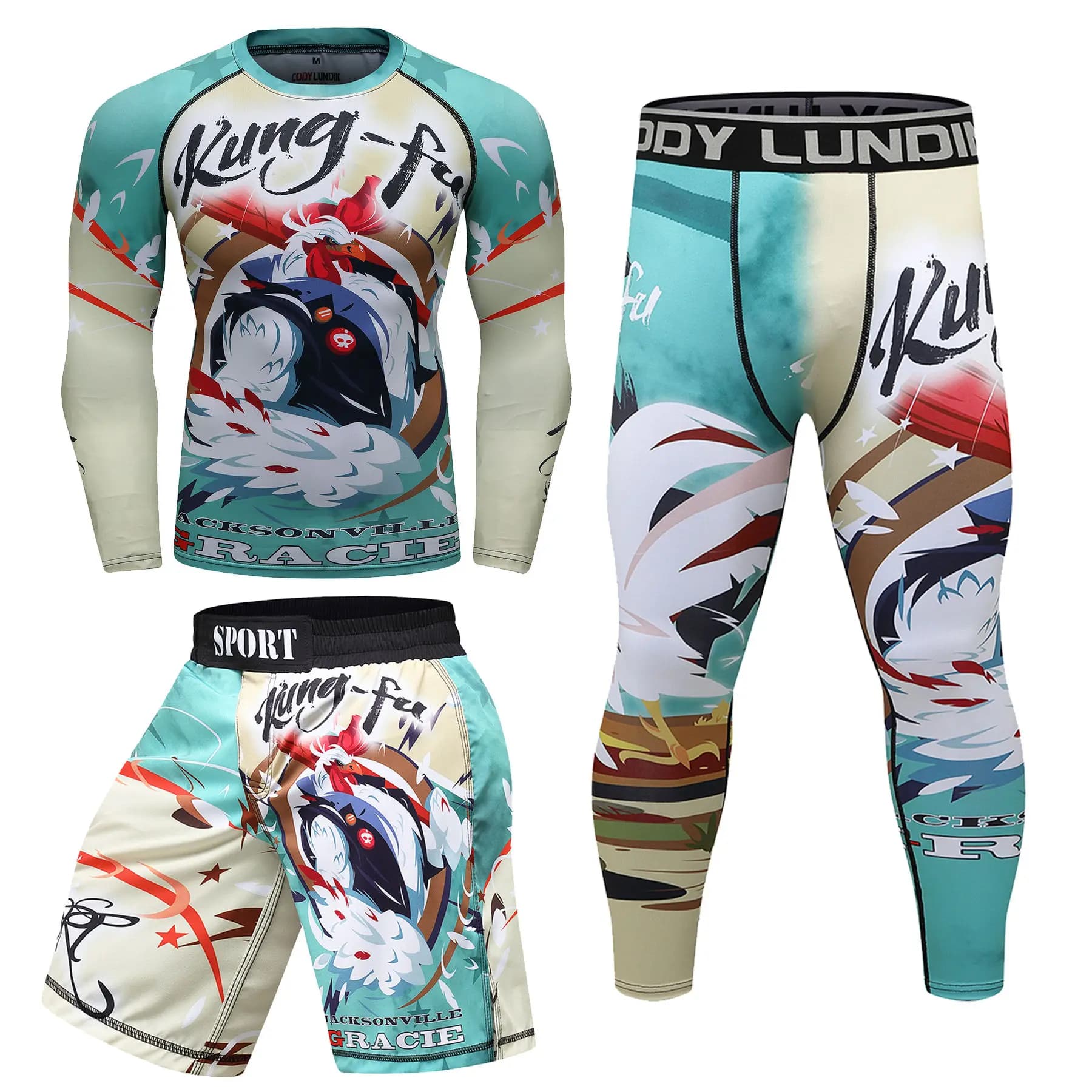 Combattimento Rashguard Jiu Jitsu Bjj Kickboxing T-shirt + Pantaloni Set Maglie da boxe Muay Thai MMA Fightwear Compressione Pantaloncini attillati