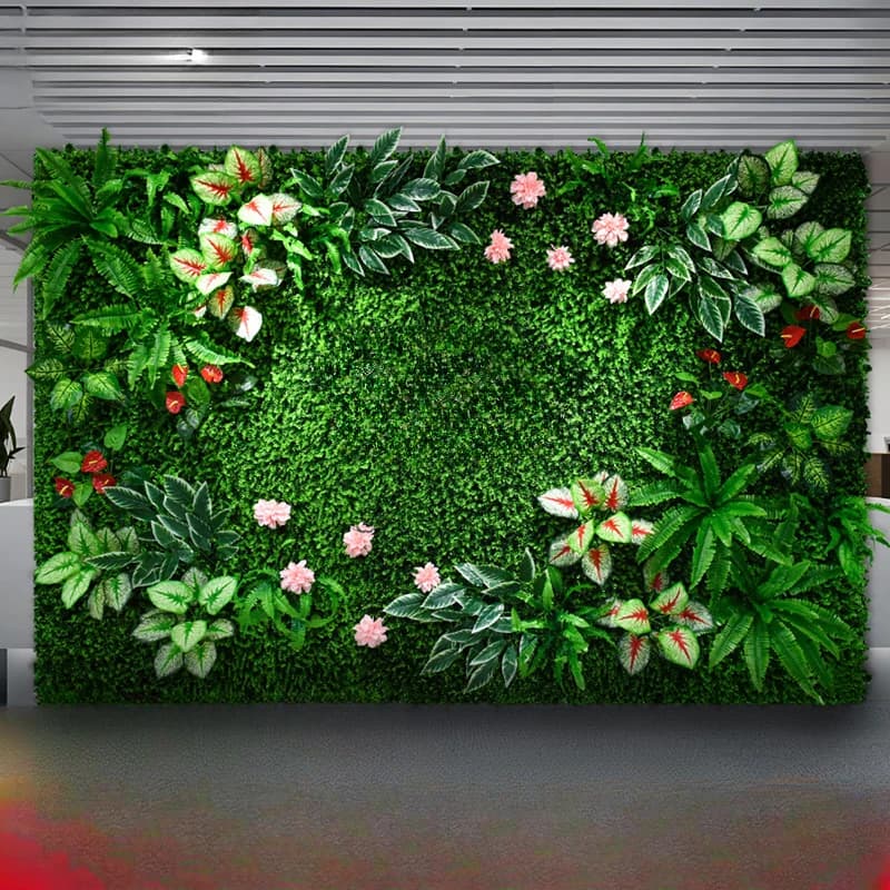 Parete di piante tridimensionali simulata Piante verdi bioniche Fiori finti Prato artificiale Appeso Paesaggistica Sfondo Muro Indo