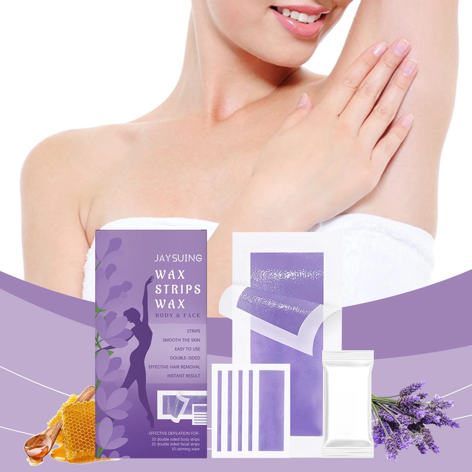 1 scatola da 20 strisce depilatorie per il corpo * 20 strisce depilatorie per il viso * 10 salviette, strisce depilatorie rapide e indolenzimento minimale per viso e corpo
