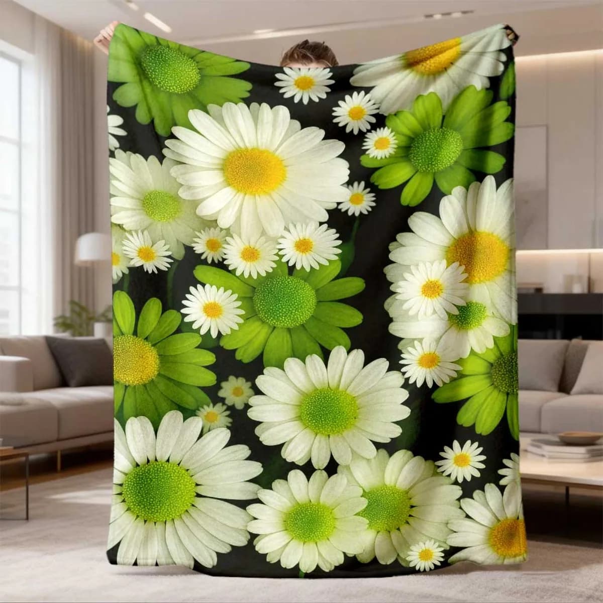 Fresh White Daisy Flannel Blanket Lightweight Warm Plush Throw Blanket Decorative Blanket for Bedroom Living Room Travel