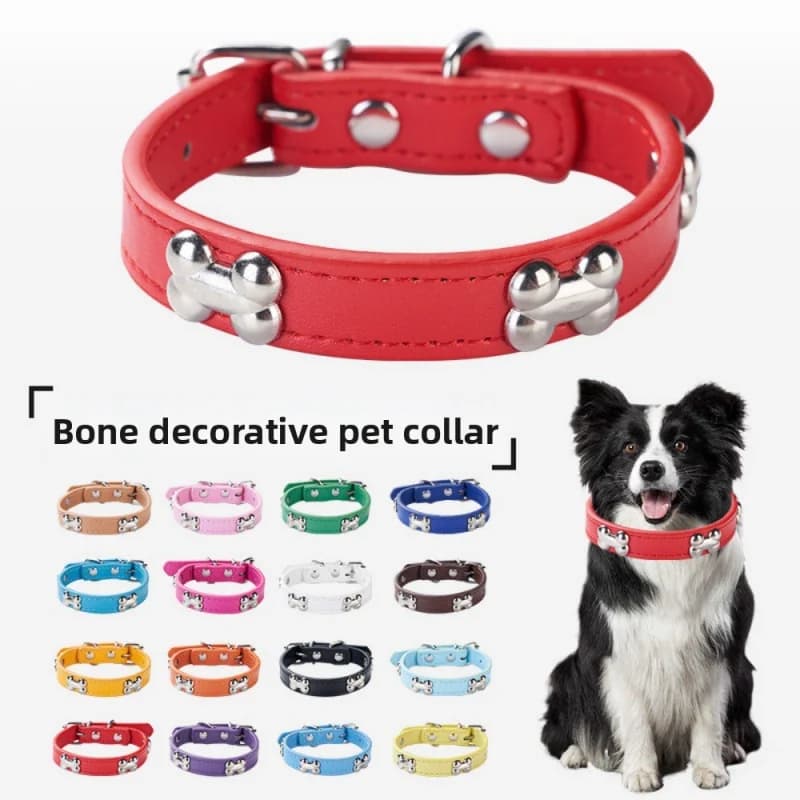 Nuovo Collare per Cani Regolabile in Pelle PU 2026, Riflettente Imbottito Confortevole, Collare Durevole con Decorazione a Osso per Passeggiate e Addestramento