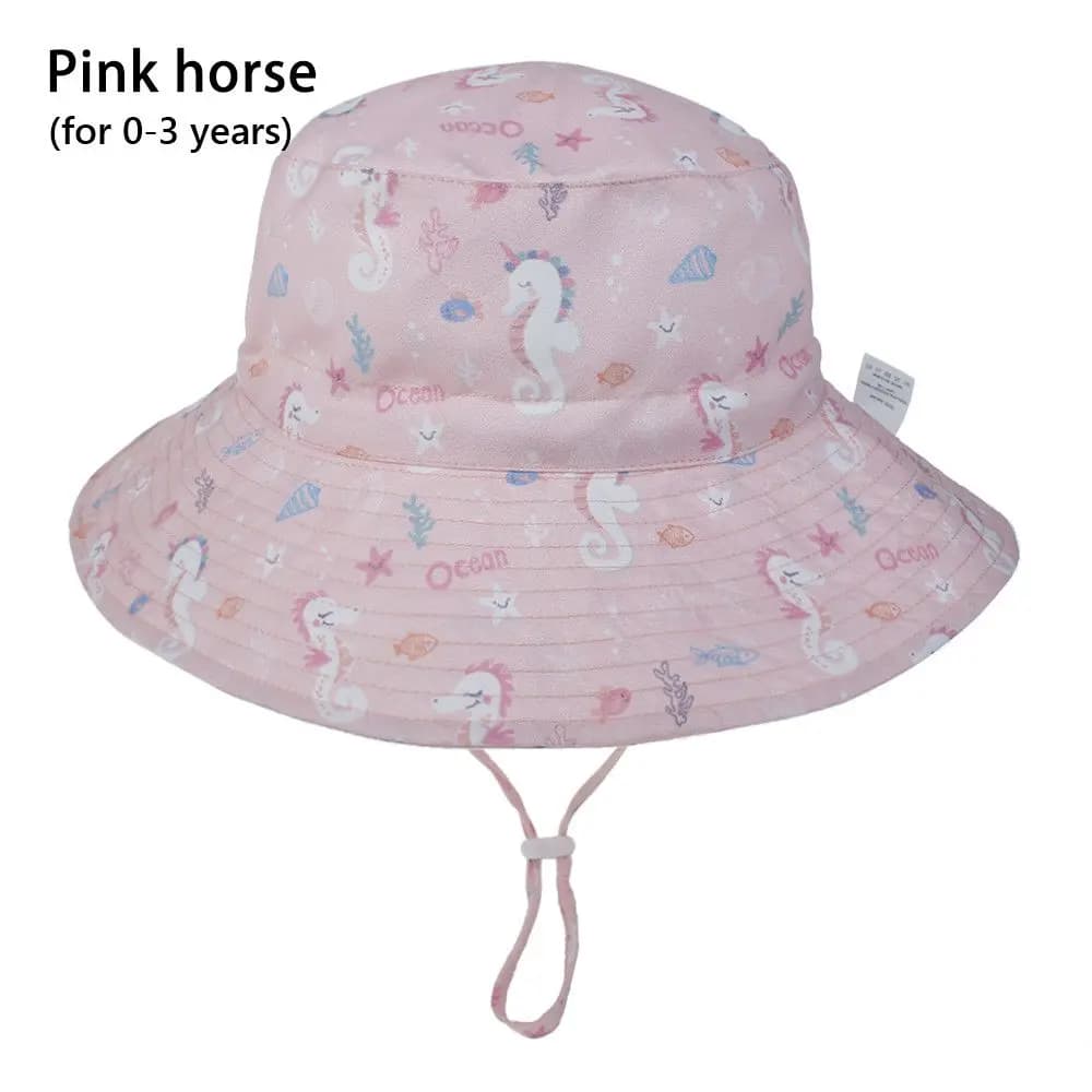 Cappello da Nuoto Estivo per Bambini con Protezione UV, Cappello da Sole a Tesa Larga, Cappello da Spiaggia con Cinturino Regolabile
