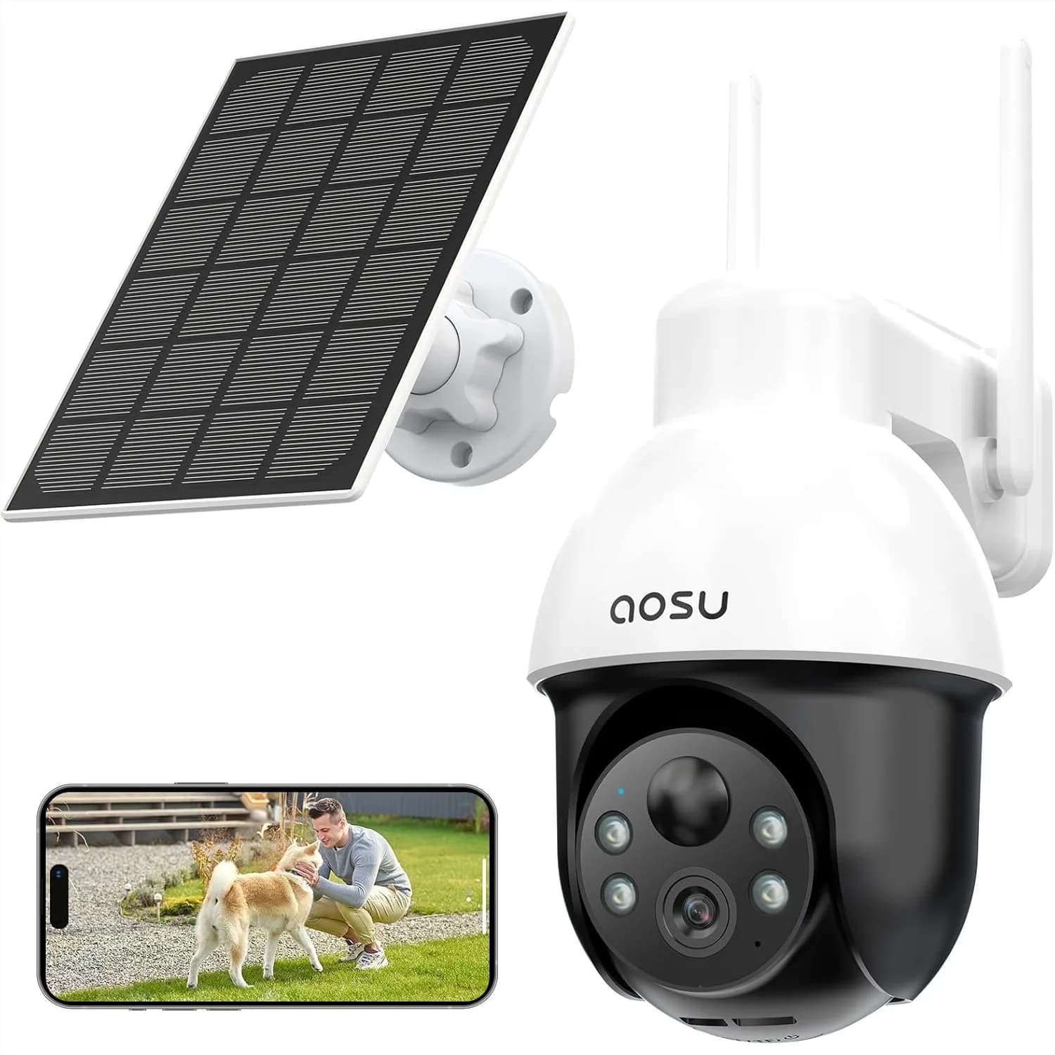 Telecamera di Sicurezza Solare Wireless da Esterno, Telecamera PTZ WiFi 3K/5MP a Batteria con Tracciamento Automatico, Visione Notturna a Colori