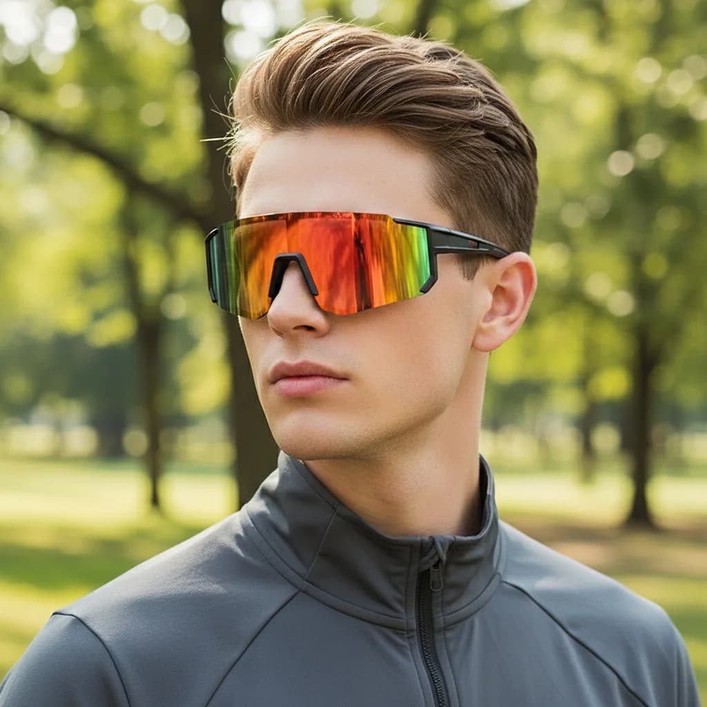 Occhiali da Sole Funzionali Oversize con Lenti Colorate Integrate, Protezione Solare, Modello 3256