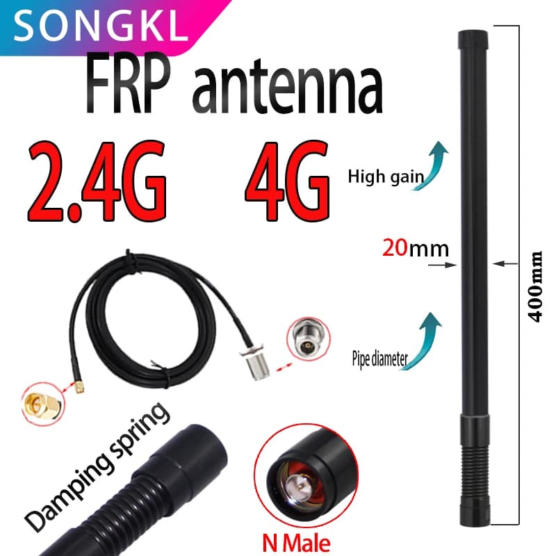 Antenna omnidirezionale Wifi a lungo raggio da 2,4 GHz per esterni N maschio 4G LTE Antenne smorzanti a molla Prolunga Wifi per Hotspot 2,4 GHz