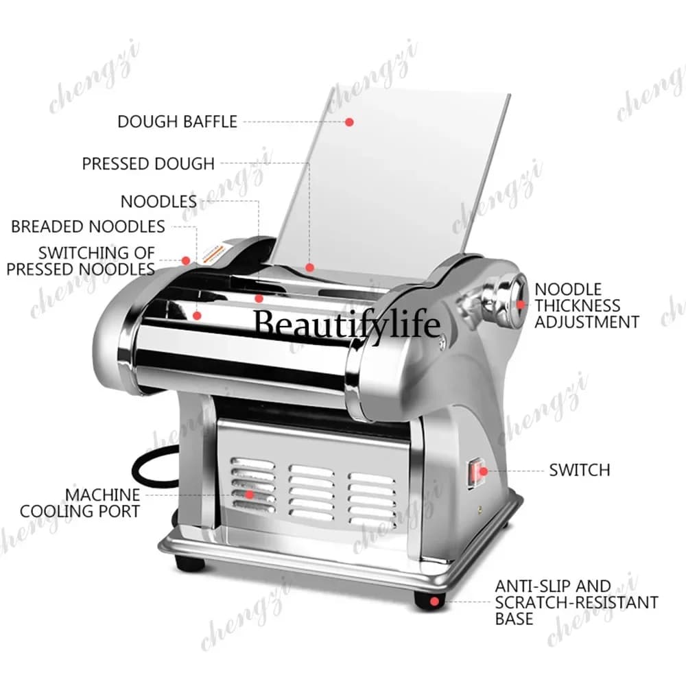 N138 Electric Noodle Making Machine Dumpling Wrapper Pasta Noodle Machine Commercial Household Stainless Steel Noodle Press Mac