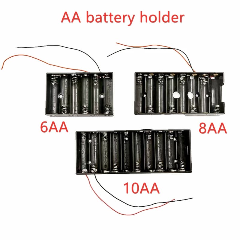 Portabatterie AA a 6, 8, 10 slot, Scatola/Contenitore per batterie AA, Custodia per batterie AA, Custodia per batterie 9V 12V 15V con cavo, Fai da te