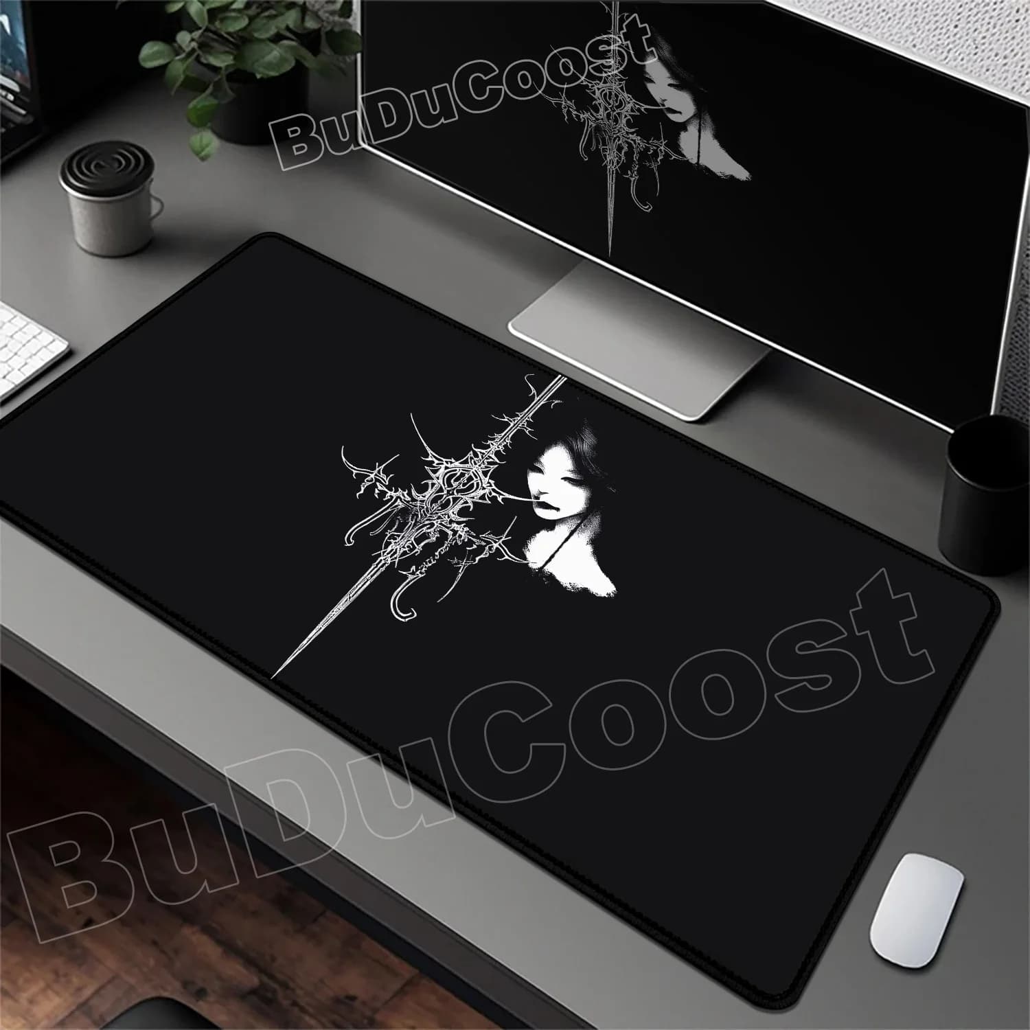 Cool Sword-welding Girl Design Tappetino per mouse in gomma antiscivolo di grandi dimensioni XXL Accessori da gioco per computer Tastiera Tappetino per desktop
