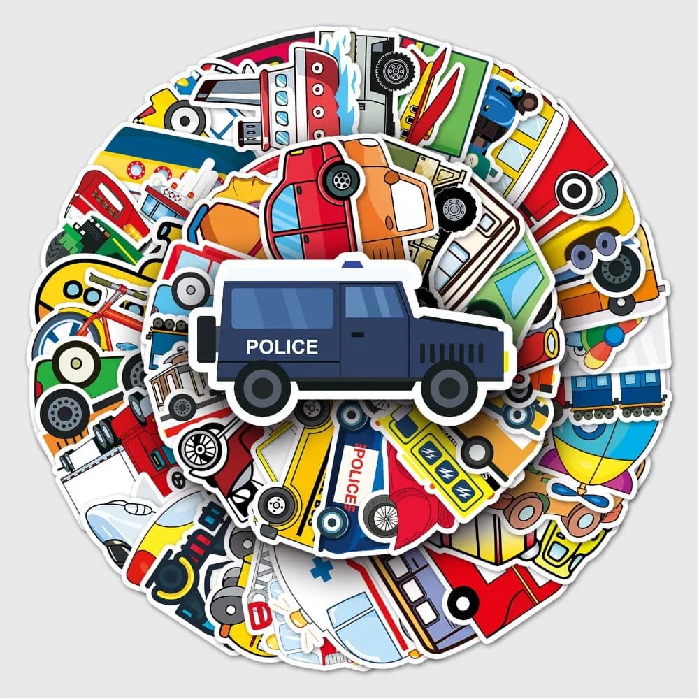 100 Sheets Creative Car Graffiti Stickers, Waterproof Cartoon Transport Decals for Children's Laptop Case Suitcase Decor