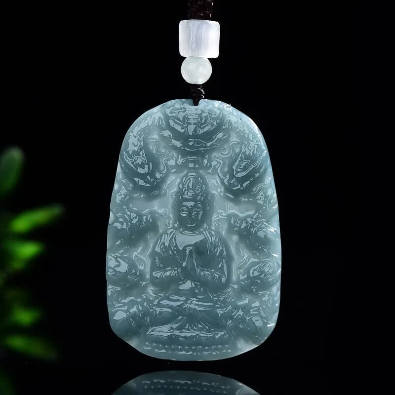 Real Natural Emerald Jade Blue Water Nine Dragons Guanyin Pendant Necklace Carved Charm Jadeite Jewelry Gifts Certificate