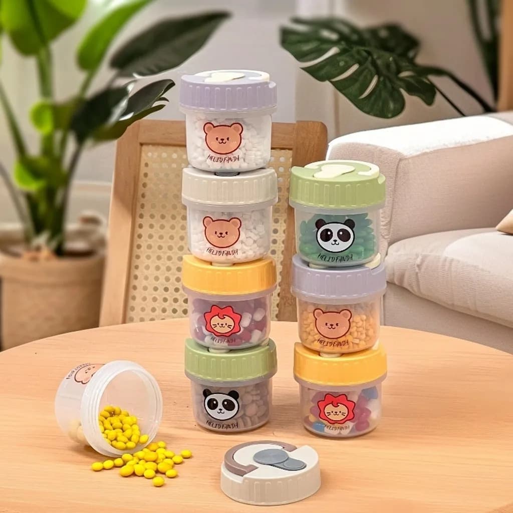 Round Plastic Medicine Pill Box Medicine Container With Handle Travel Portable Pill Dispenser Sealed Moisture-Proof Pill Case