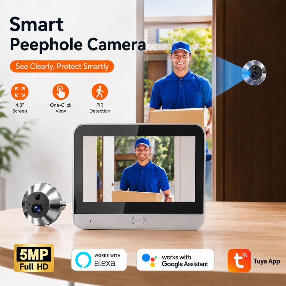 Tuya Smart 5MP 140° ° Spioncino Digitale WiFi con Ampio Angolo di Visione, Rilevamento PIR, Campanello con Telecamera, Compatibile con Alexa e Google, Monitor da 4.3 Pollici