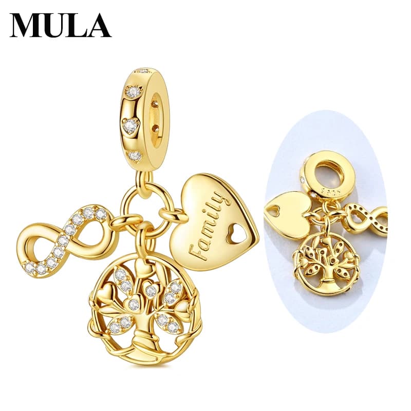 MULA 925 Sterling Silver Charms Bead Pendant Golden Eternal Family Tree Dangle Fit Original Bracelet Women Man DIY Jewelry Gift