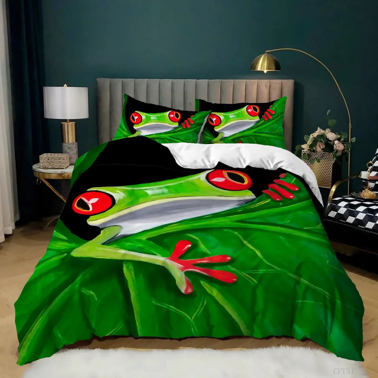 Set Frog Frog Cover King Size Funny set of bed linen amphibian tropical frog for kids 3D natural animal polyester cover