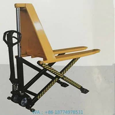 Camion idraulico manuale con sollevamento alto Caratteristiche Nuovo carrello elevatore per pallet ad alto sollevamento a forbice manuale da 1000 kg/1500 kg