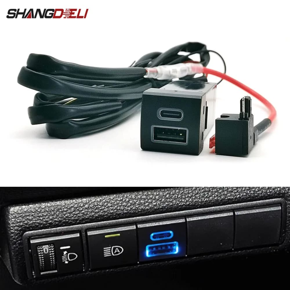 12 V/24 V USB Car QC3.0 Type-C PD Double Door Phone Charger Holder Measure For Toyota Highlander Land Cruiser For Prado 150 Rav4 Camry